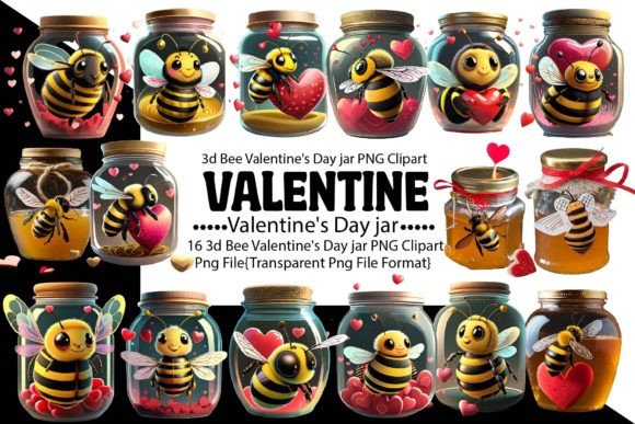 3d Bee Valentine s Day Jar PNG Bundle Graphics and Print Templates