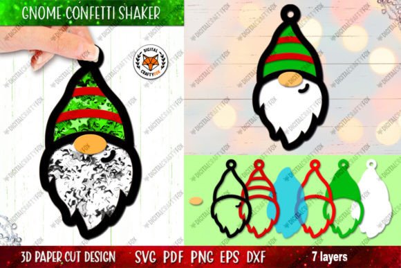3D Christmas Gnome Confetti Shaker Graphics for Crafts