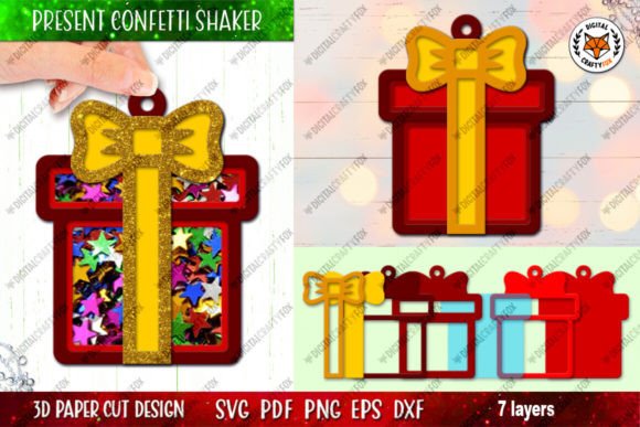 3D Christmas Present Confetti Shaker Graphics for Crafts