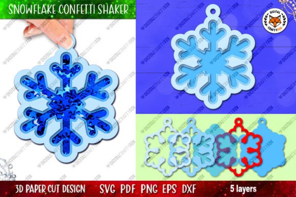 3D Christmas Snowflake Confetti Shaker Graphics for Crafts