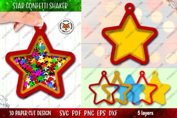 3D Christmas Star Confetti Shaker Graphics for Crafts