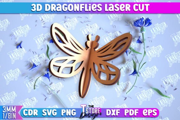 3D Dragonflie Summer Design CNC File for Laser Cutting Ornaments