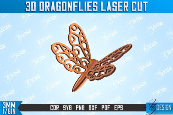 3D Dragonfly Summer Design CNC File for Laser Cutting Ornaments