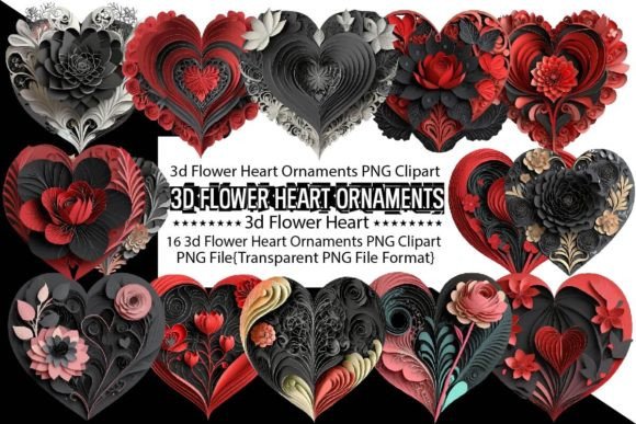 3d Flower Heart Ornaments Bundle Graphics for Crafts