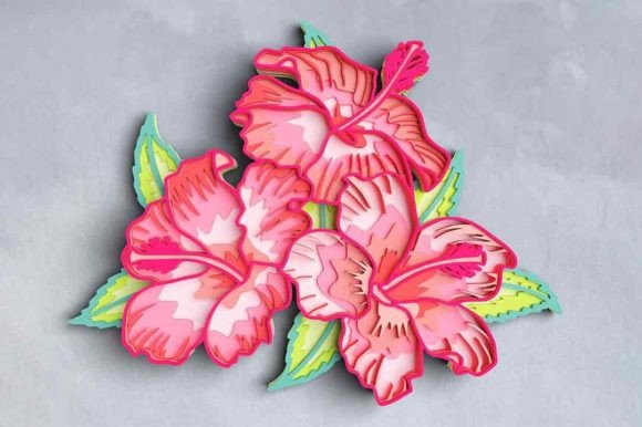 3D Flower SVG DXF Design - Hibiscus Svg for Laser Cutting and Wall Decor