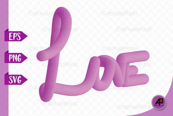 3D Love Text Design PNG SVG for Graphics and Crafts