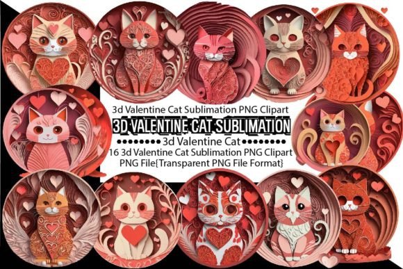 3d Valentine Cat Bundle: Graphics and Print Templates