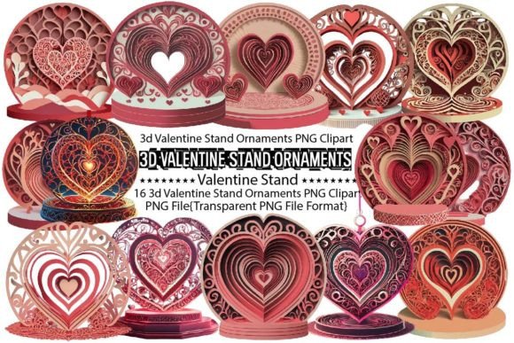 3d Valentine Stand Ornaments Bundle: Graphics for Crafts