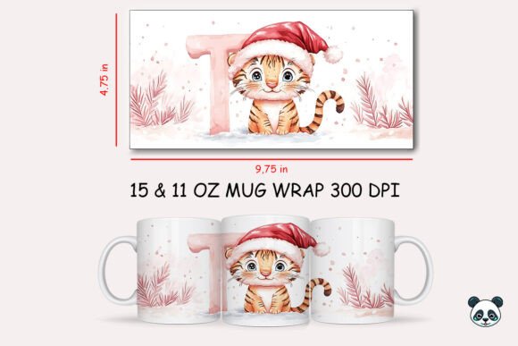 Christmas Baby Letter T with Tiger Mug Wrap