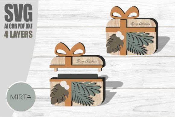 Christmas Gift Card Holder Svg, Gift Box Laser Cutting Winter Amp