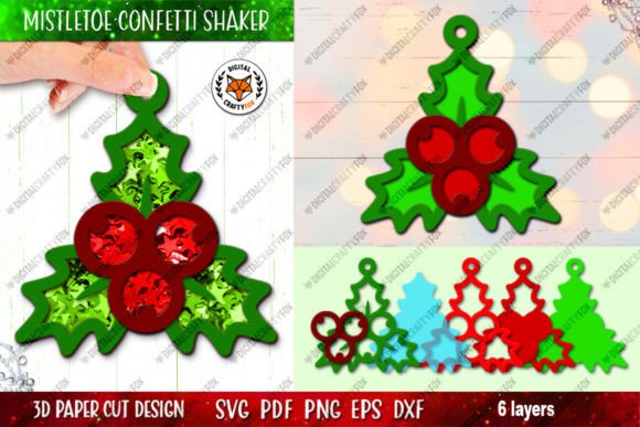 Christmas Mistletoe Confetti Shaker, 3D