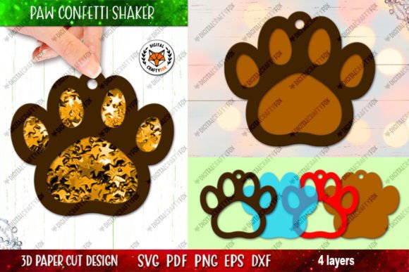 Dog Paw Confetti Shaker, 3D Christmas Graphics and Crafts
