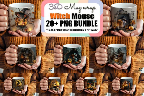 Halloween Witch Mouse 3D Mug Wrap Bundle Graphics and Crafts