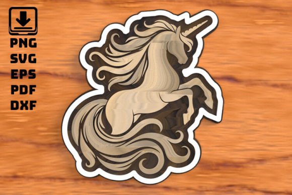 Unicorn Design 3D - 4 Layer Cut File for Laser Cutting and Wall Decor